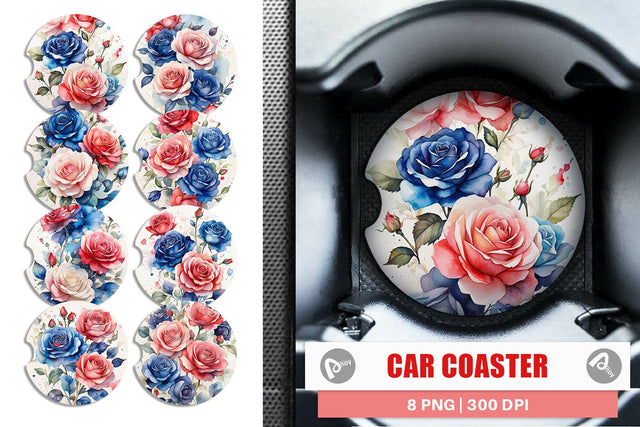 Car Coaster Watercolor Roses Patriotic Sublimation artnoy 