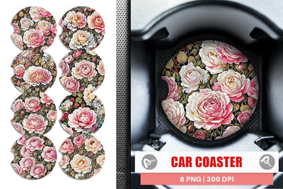 Car Coaster Watercolor Roses Pattern Sublimation artnoy 
