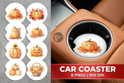 Car Coaster Watercolor Rustic Autumn Harvest Pumpkin Sublimation artnoy 