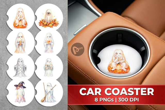 Car Coaster Watercolor Sarcastic Autumn Fall Ghost Sublimation artnoy 