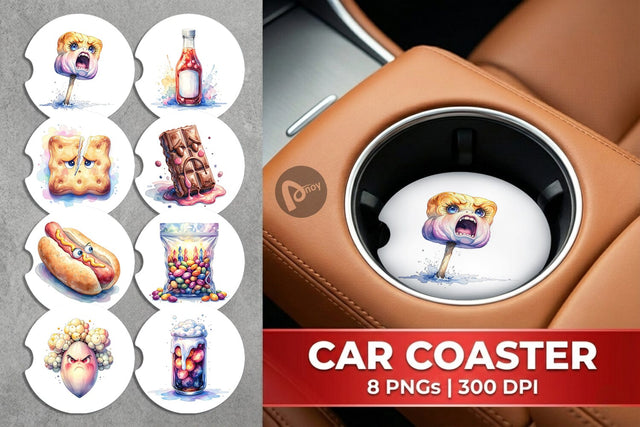 Car Coaster Watercolor Sarcastic Camp Food Snacks Sublimation artnoy 