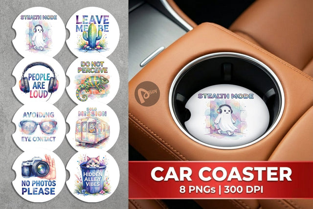 Car Coaster Watercolor Sarcastic Introvert Quotes Sublimation artnoy 