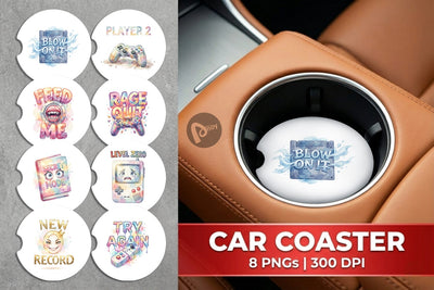 Car Coaster Watercolor Sarcastic Retro Gaming Quotes Sublimation artnoy 
