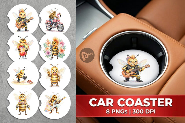 Car Coaster Watercolor Sarcastic Rocker Bee Tropical Sublimation artnoy 