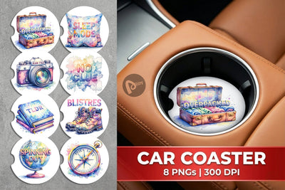 Car Coaster Watercolor Sarcastic Wanderlust Quotes Sublimation artnoy 