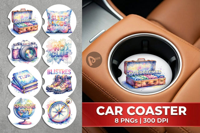 Car Coaster Watercolor Sarcastic Wanderlust Quotes Sublimation artnoy 