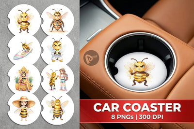 Car Coaster Watercolor Sassy Queen Bee Vacation Art Sublimation artnoy 