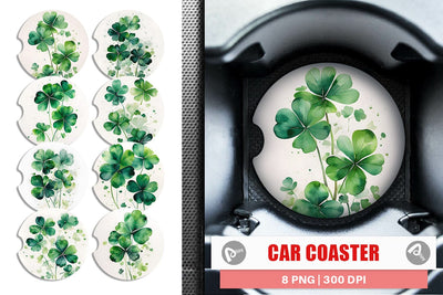 Car Coaster Watercolor Shamrock Leaves Sublimation artnoy 