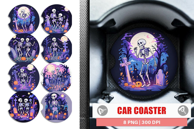 Car Coaster Watercolor Skeleton Sublimation artnoy 