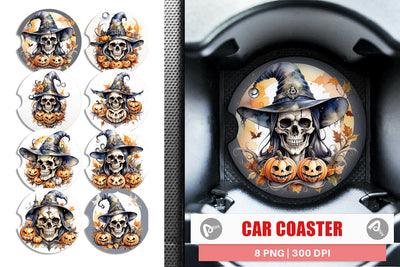 Car Coaster Watercolor Skull Sublimation artnoy 