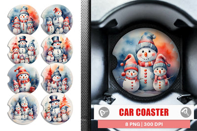 Car Coaster Watercolor Snowman Family Sublimation artnoy 