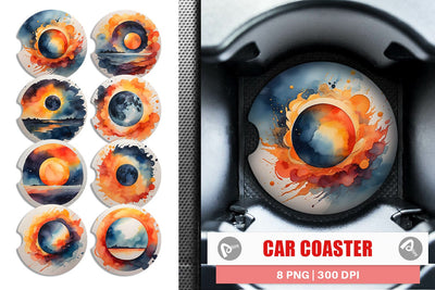 Car Coaster Watercolor Solar Eclipse Sublimation artnoy 