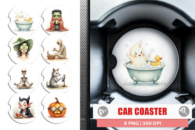 Car Coaster Watercolor Spooky Self Care Sublimation artnoy 