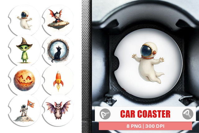 Car Coaster Watercolor Spooky Space Cadets Sublimation artnoy 