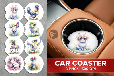 Car Coaster Watercolor Spring Farmyard Flower Art Sublimation artnoy 