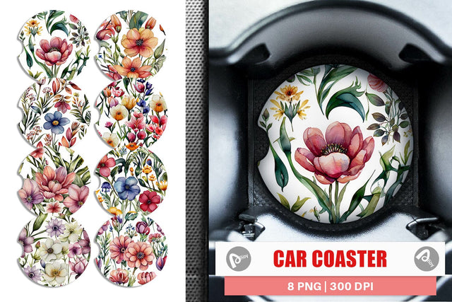 Car Coaster Watercolor Spring Floral Sublimation artnoy 