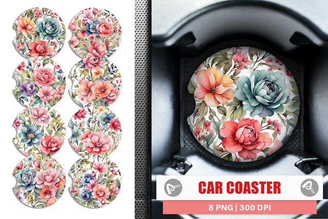 Car Coaster Watercolor Spring Flower Sublimation artnoy 