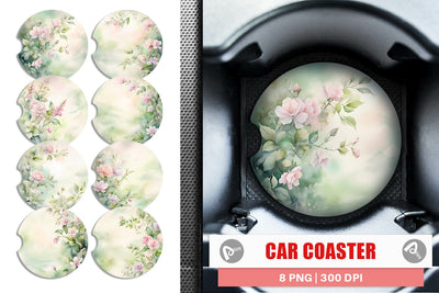 Car Coaster Watercolor Spring Greenery Sublimation artnoy 