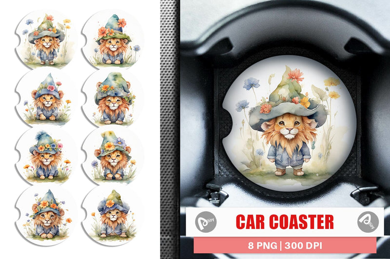 Car Coaster Watercolor Spring Lion Sublimation artnoy 
