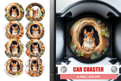 Car Coaster Watercolor Squirrel Sublimation artnoy 