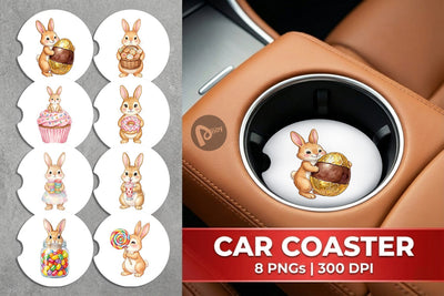 Car Coaster Watercolor Sweet Candy Easter Bunny Sublimation artnoy 