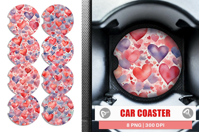 Car Coaster Watercolor Texture Heart Sublimation artnoy 