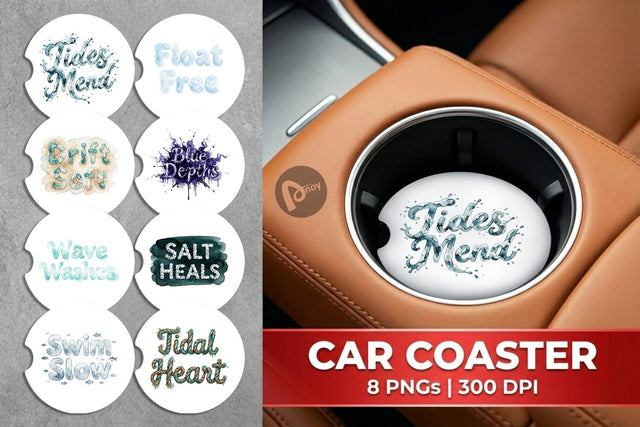 Car Coaster Watercolor Tidal Fluid Blue Affirmations Sublimation artnoy 
