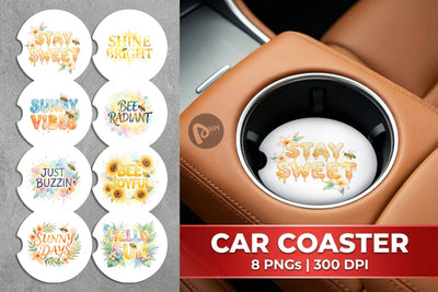 Car Coaster Watercolor Tropical Sunshine Bee Quotes Sublimation artnoy 