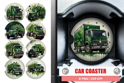 Car Coaster Watercolor Truck Shamrocks Sublimation artnoy 