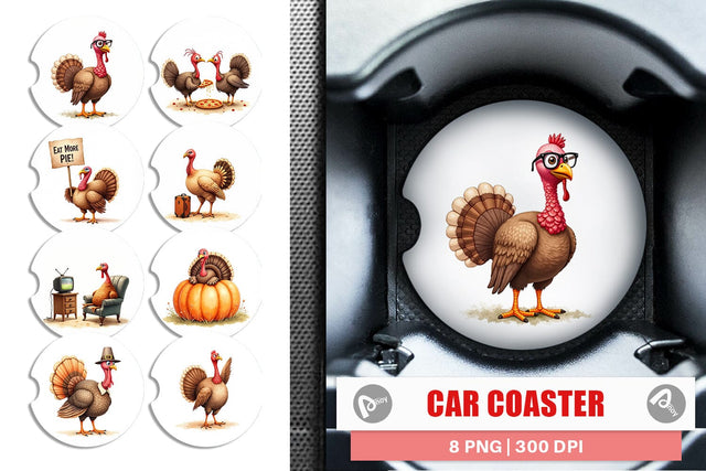 Car Coaster Watercolor Turkey Day Off Sublimation artnoy 