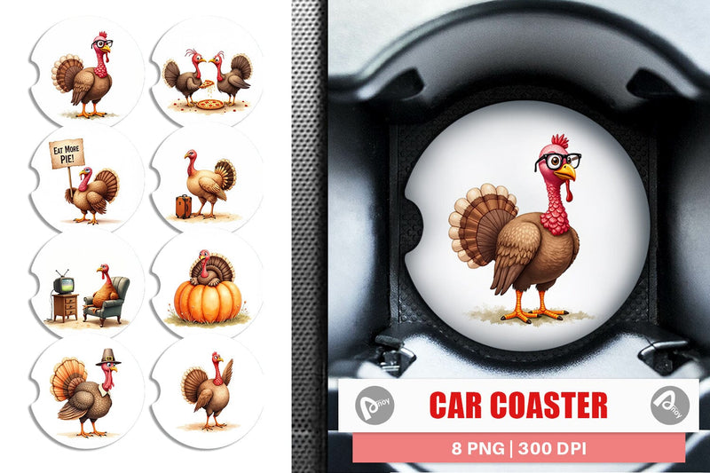 Car Coaster Watercolor Turkey Day Off Sublimation artnoy 