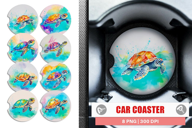 Car Coaster Watercolor Turtle Sublimation artnoy 