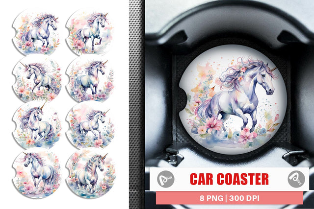 Car Coaster Watercolor Unicorn Sublimation artnoy 