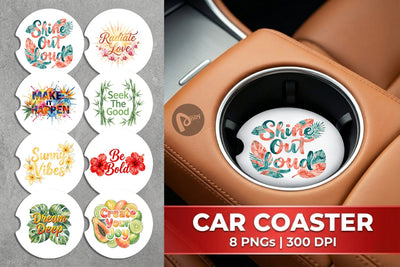 Car Coaster Watercolor Vibrant Tropical Growth Quote Sublimation artnoy 