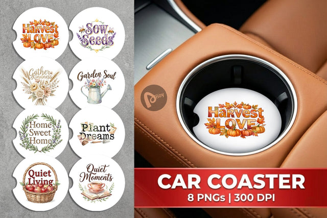 Car Coaster Watercolor Vintage Garden Wisdom Quote Sublimation artnoy 