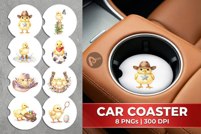 Car Coaster Watercolor Western Chick And Duckling Art Sublimation artnoy 