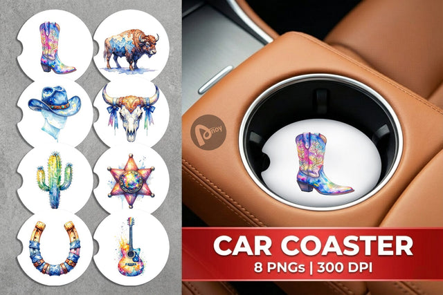 Car Coaster Watercolor Western Cowgirl Sublimation artnoy 