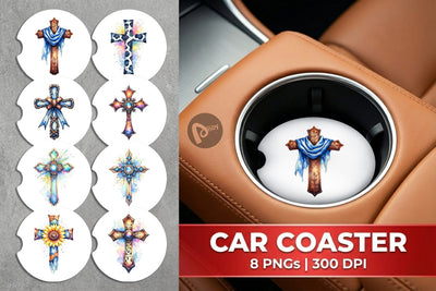 Car Coaster Watercolor Western Cross Sublimation artnoy 