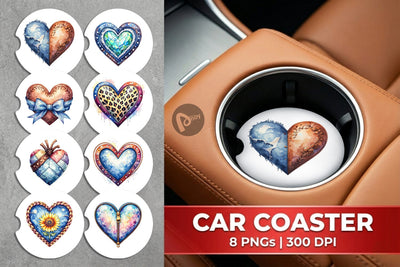 Car Coaster Watercolor Western Heart Sublimation artnoy 