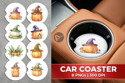 Car Coaster Watercolor Whimsical Woodland Witch Hat Sublimation artnoy 