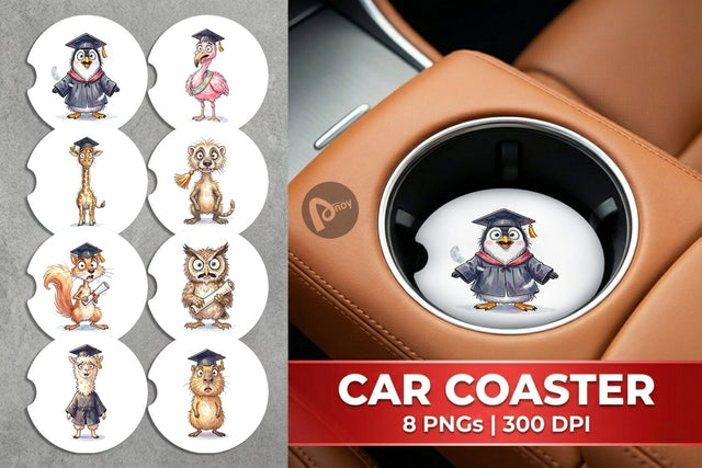 Car Coaster Watercolor Wild Animal Graduation Party Sublimation artnoy 