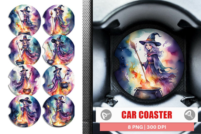 Car Coaster Watercolor Witch Sublimation artnoy 