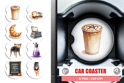 Car Coaster Watercolor Witchy Coffee Shop Sublimation artnoy 