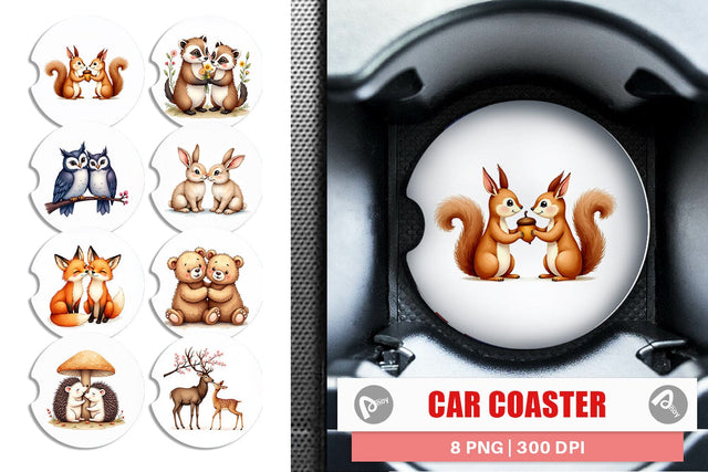 Car Coaster Watercolor Woodland Romance Sublimation artnoy 