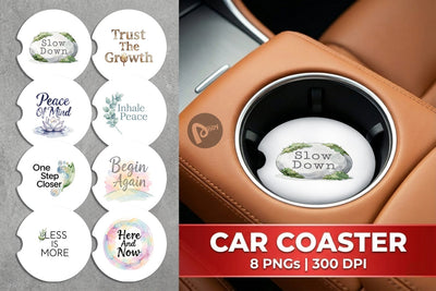 Car Coaster Watercolor Zen Botanical Minimal Quote Sublimation artnoy 