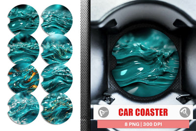 Car Coaster Wavy Turquoise Fluid Sublimation artnoy 
