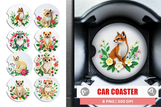 Car Coaster Weasel Embroidery Sublimation artnoy 