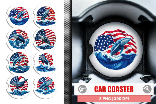 Car Coaster Whale 4th of July Sublimation artnoy 
