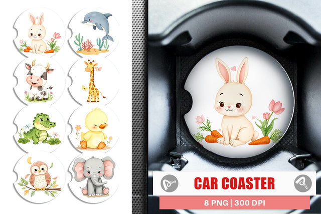 Car Coaster Whimsical Animal Parade Sublimation artnoy 