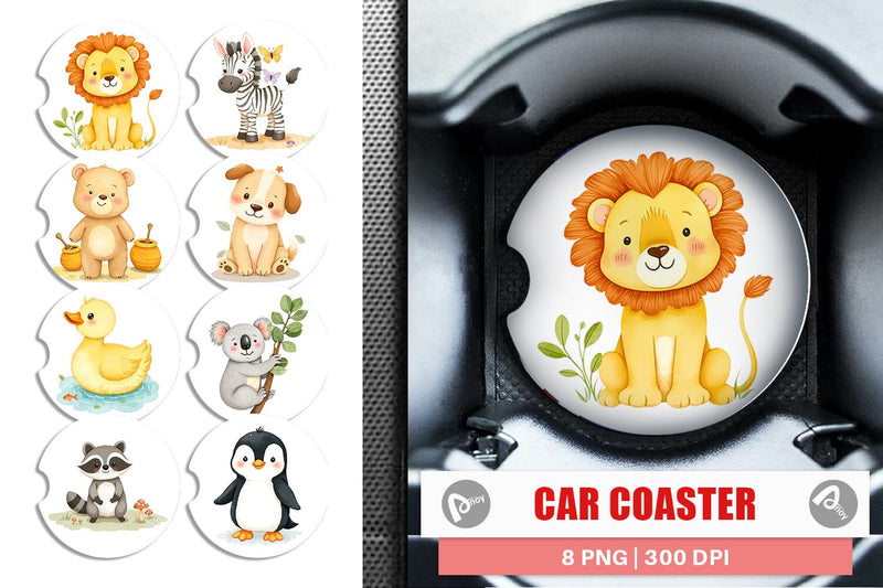Car Coaster Whimsical Animal Parade Sublimation artnoy 